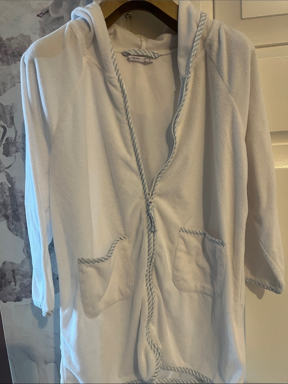 Terrycloth White Hooded Rope-Trim swim Cover-up